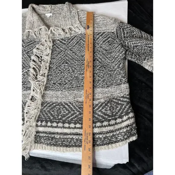 J.Jill size 3X cardigan, black/gray/cream pockets 3/4 Boho fringe open front - Picture 5 of 8